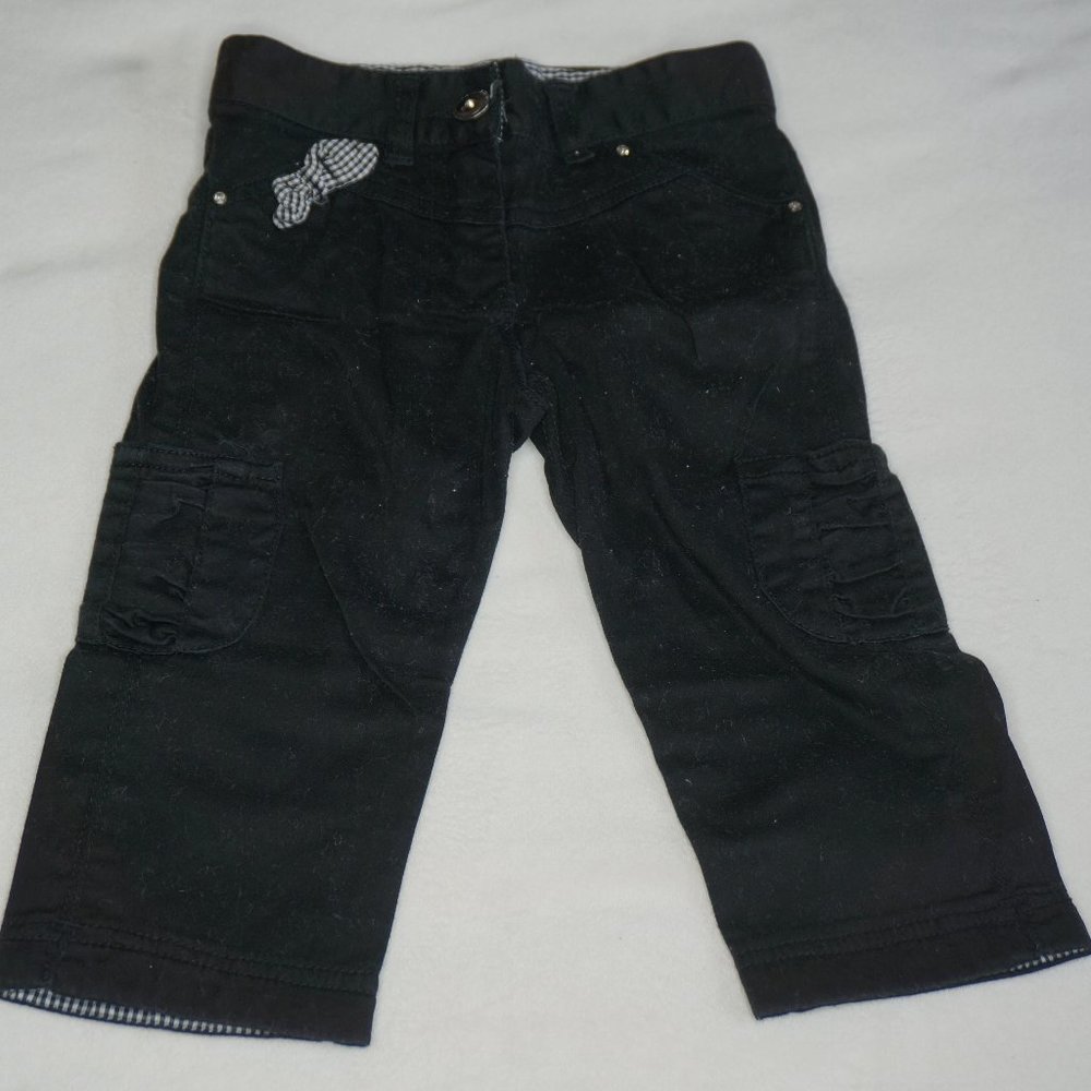 Kids Black Capri Pants Rhinestone Crystal Detail